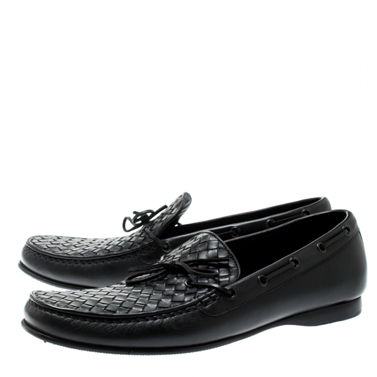 Pre Owned Bottega Veneta Black Intrecciato Leather Loafers Size 45
