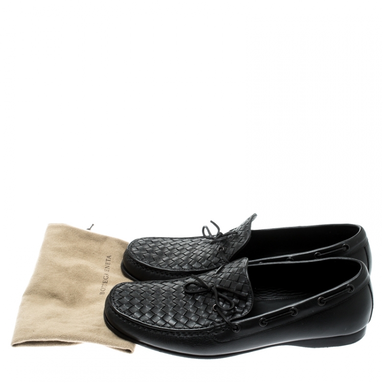 Pre Owned Bottega Veneta Black Intrecciato Leather Loafers Size 45