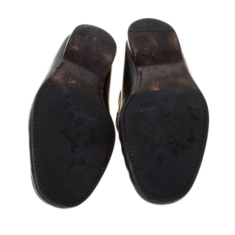 Pre Owned Bottega Veneta Black Intrecciato Leather Panel Loafers Size 46