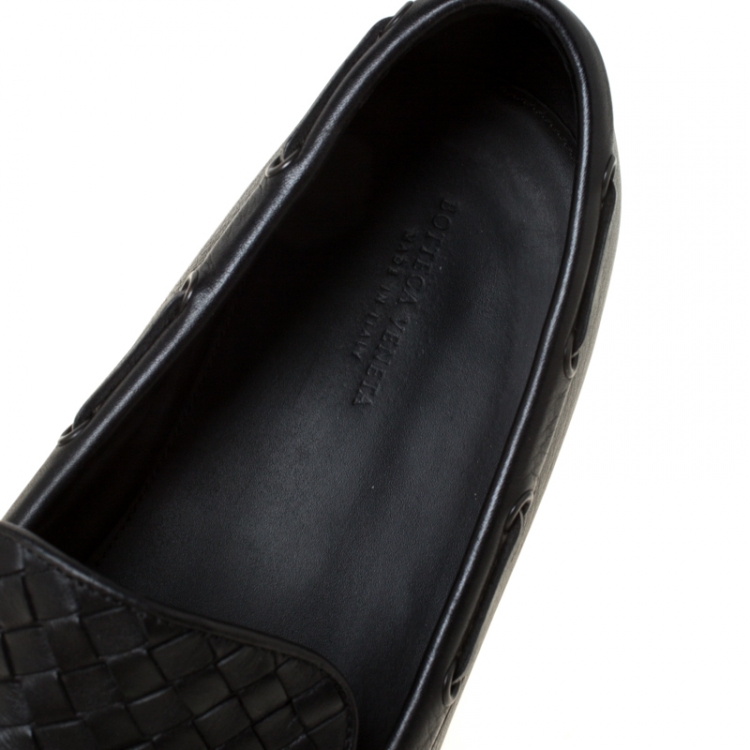 Pre Owned Bottega Veneta Black Intrecciato Leather Panel Loafers Size 46