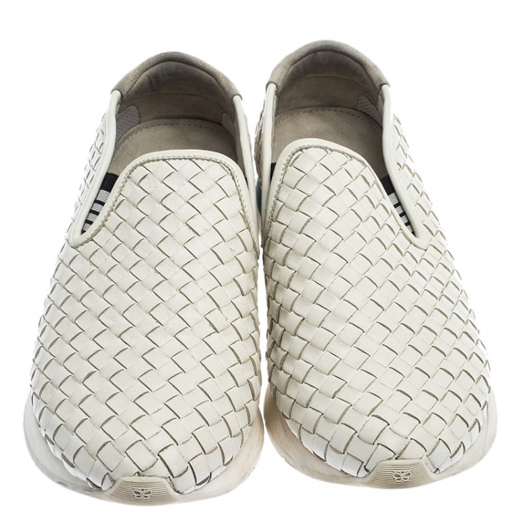Pre Owned  Bottega Veneta White Intrecciato Leather Slip On Sneakers Size 41