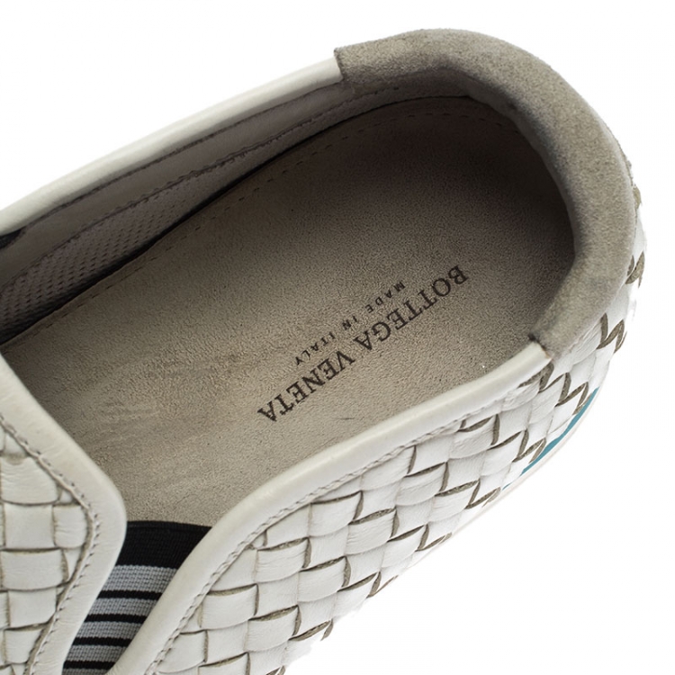 Pre Owned  Bottega Veneta White Intrecciato Leather Slip On Sneakers Size 41