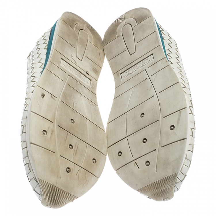 Pre Owned  Bottega Veneta White Intrecciato Leather Slip On Sneakers Size 41