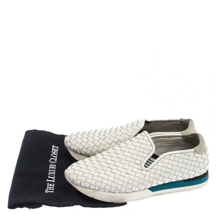 Pre Owned  Bottega Veneta White Intrecciato Leather Slip On Sneakers Size 41
