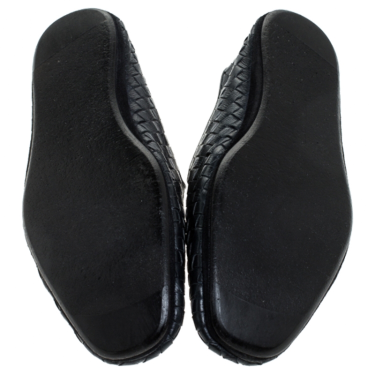 Pre Owned Bottega Veneta Black Intrecciato Leather Slip On Loafers Size 40
