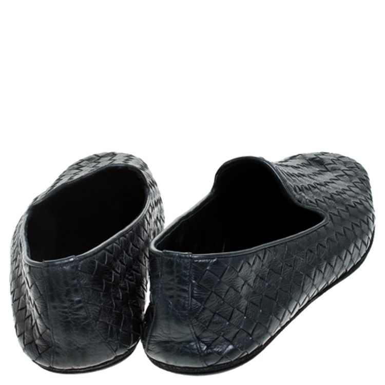 Pre Owned Bottega Veneta Black Intrecciato Leather Slip On Loafers Size 40