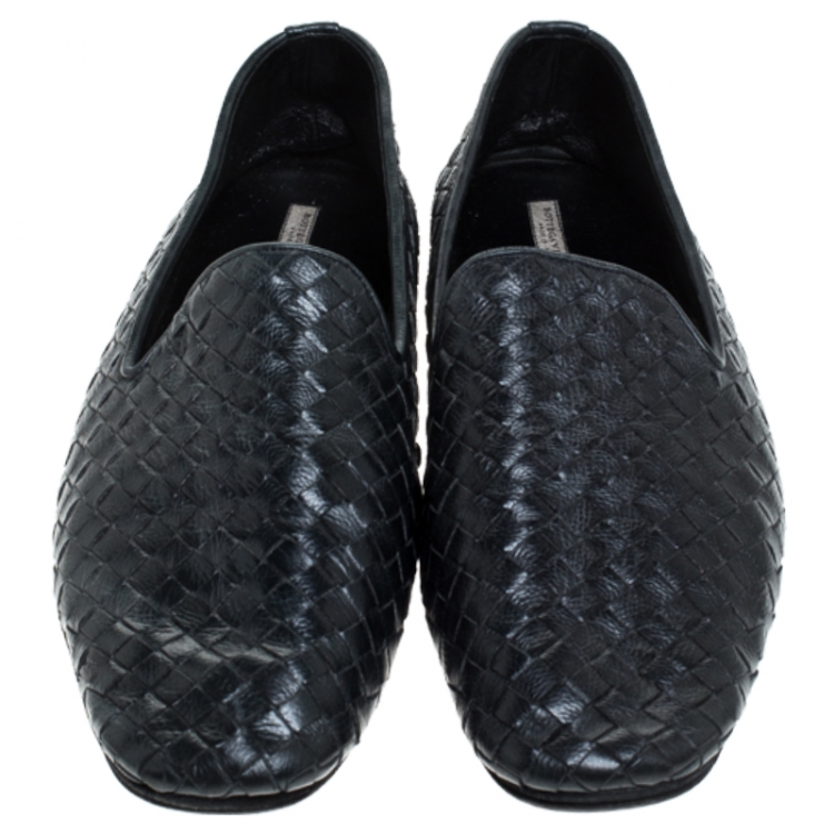 Pre Owned Bottega Veneta Black Intrecciato Leather Slip On Loafers Size 40