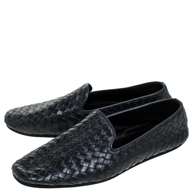 Pre Owned Bottega Veneta Black Intrecciato Leather Slip On Loafers Size 40