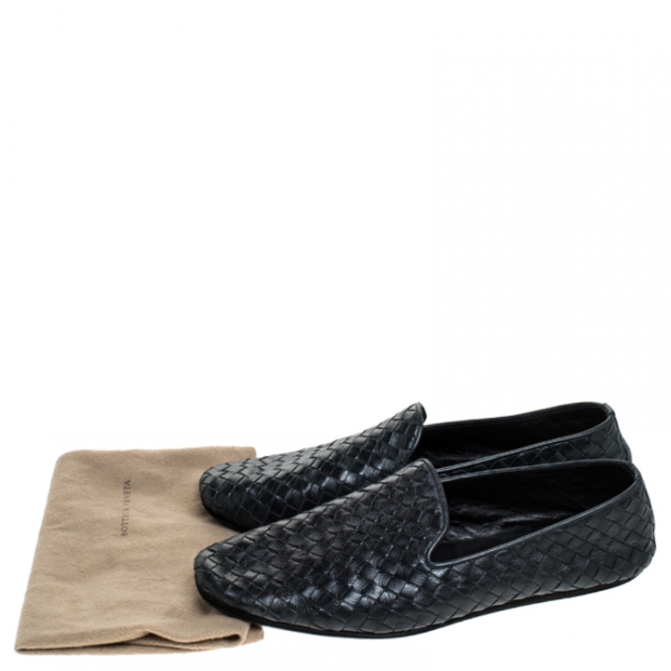 Pre Owned Bottega Veneta Black Intrecciato Leather Slip On Loafers Size 40