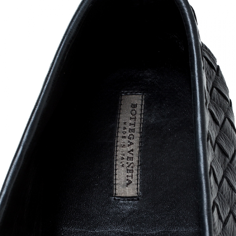 Pre Owned Bottega Veneta Black Intrecciato Leather Slip On Loafers Size 40