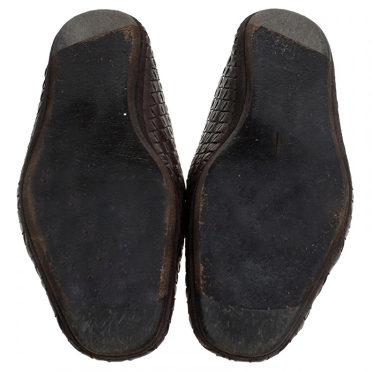 Pre Owned Bottega Veneta Brown Intrecciato Leather Smoking Slippers Size 42