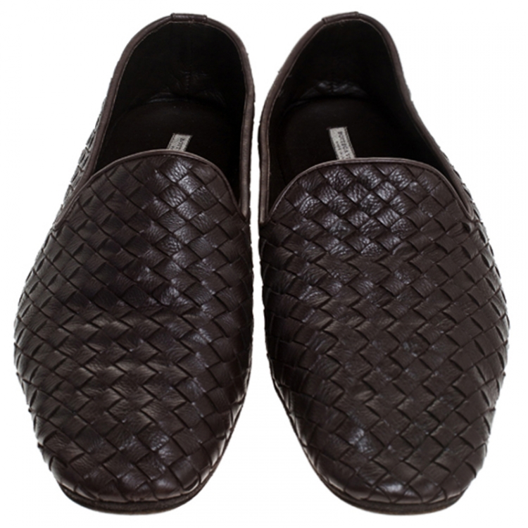 Pre Owned Bottega Veneta Brown Intrecciato Leather Smoking Slippers Size 42