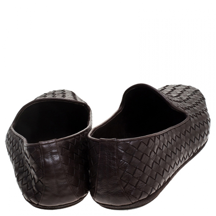 Pre Owned Bottega Veneta Brown Intrecciato Leather Smoking Slippers Size 42