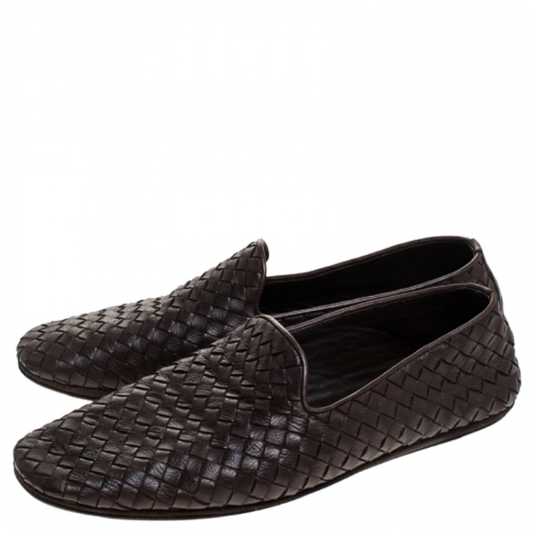 Pre Owned Bottega Veneta Brown Intrecciato Leather Smoking Slippers Size 42