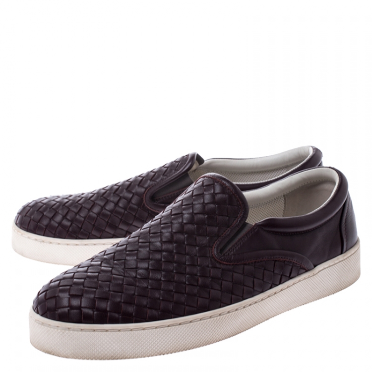 Pre Owned Bottega Veneta Burgundy Intrecciato Leather Slip On Sneakers Size 42