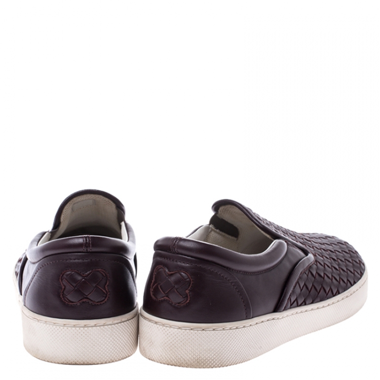 Pre Owned Bottega Veneta Burgundy Intrecciato Leather Slip On Sneakers Size 42