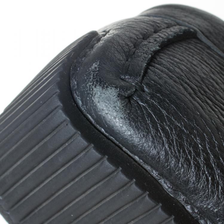 Pre Owned Bottega Veneta Black Leather Wave Driver Intrecciato Detail Moccasins Size 43