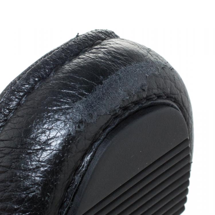 Pre Owned Bottega Veneta Black Leather Wave Driver Intrecciato Detail Moccasins Size 43
