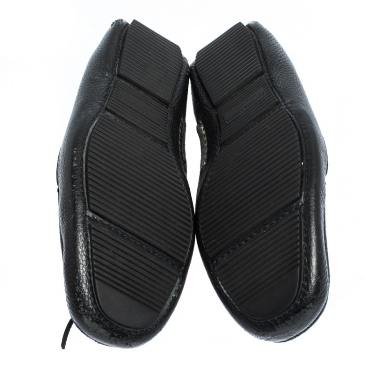 Pre Owned Bottega Veneta Black Leather Wave Driver Intrecciato Detail Moccasins Size 43