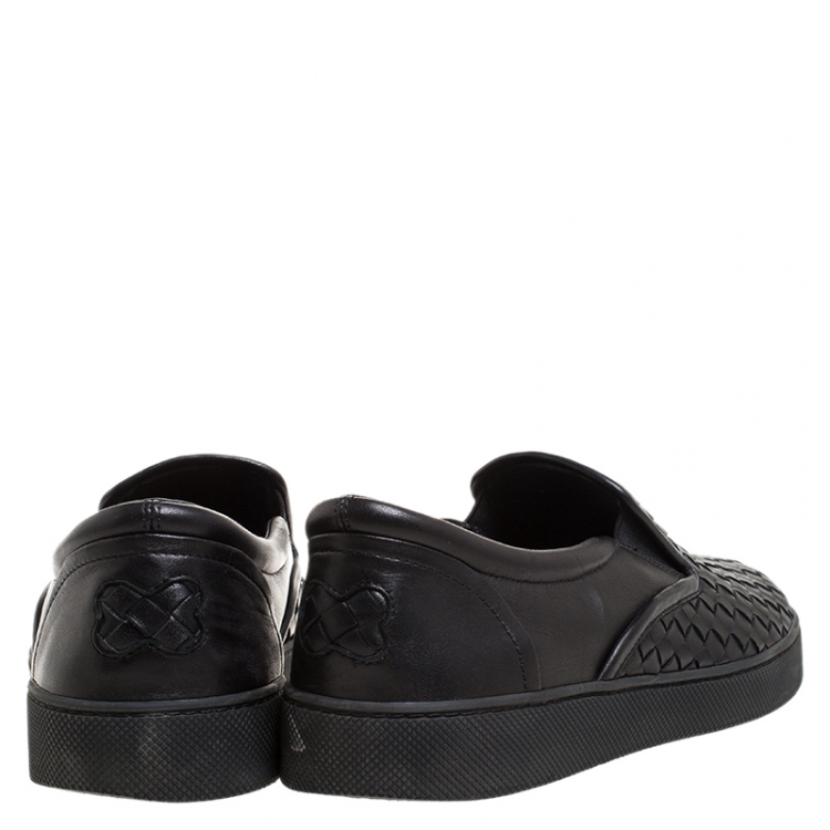 Pre Owned Bottega Veneta Black Intrecciato Leather Dodger Slip-on Sneakers Size 42