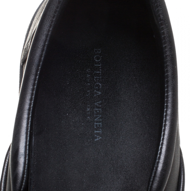 Pre Owned Bottega Veneta Black Intrecciato Leather Dodger Slip-on Sneakers Size 42