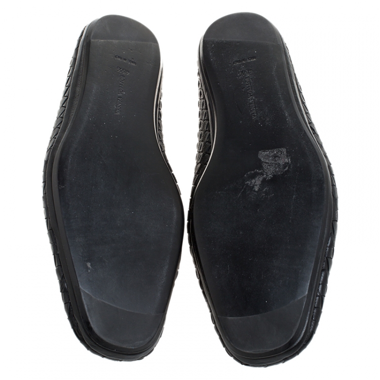 Pre Owned Bottega Veneta Black Intrecciato Leather Smoking Slippers Size 45.5