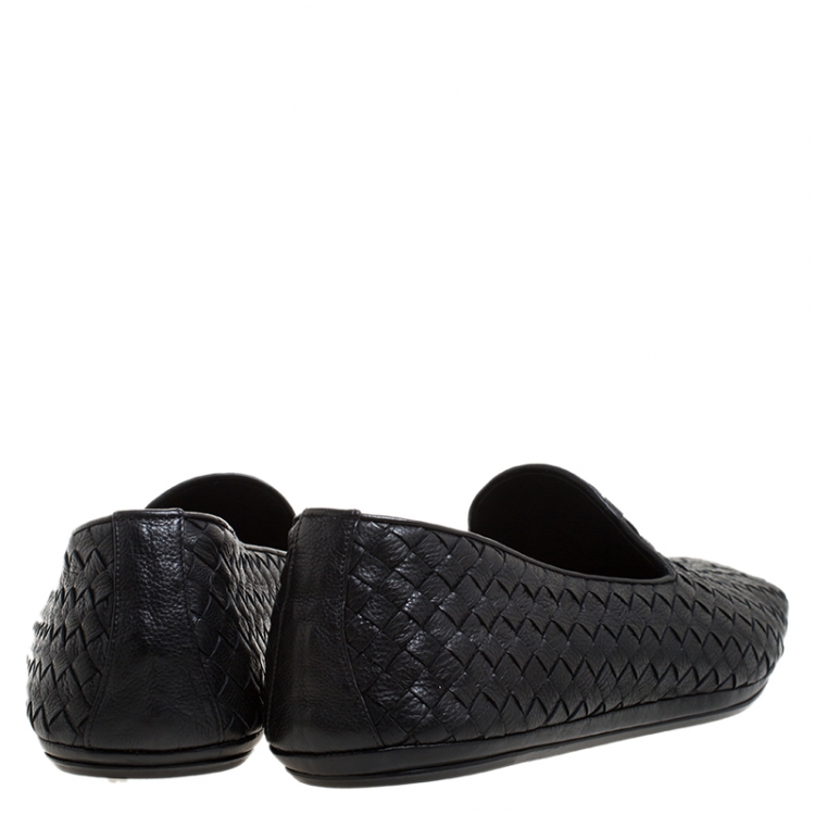 Pre Owned Bottega Veneta Black Intrecciato Leather Smoking Slippers Size 45.5