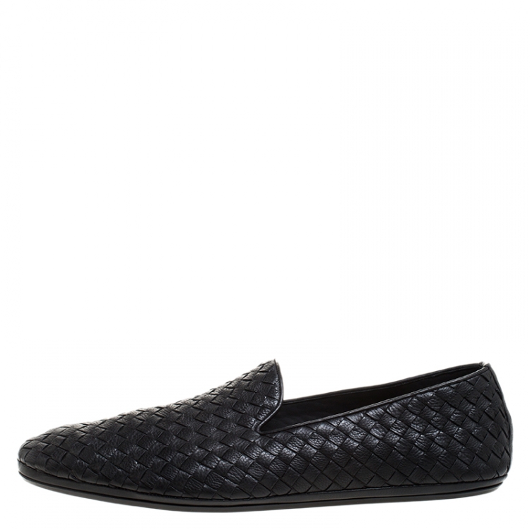 Pre Owned Bottega Veneta Black Intrecciato Leather Smoking Slippers Size 45.5