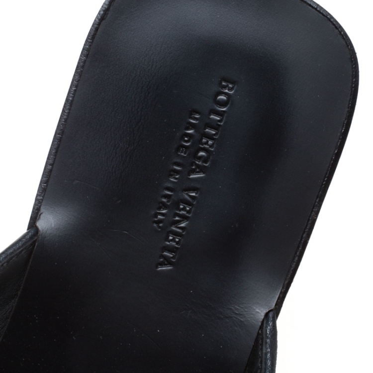 Pre Owned Bottega Veneta Navy Blue Intrecciato Leather Fiandra Mules Size 42