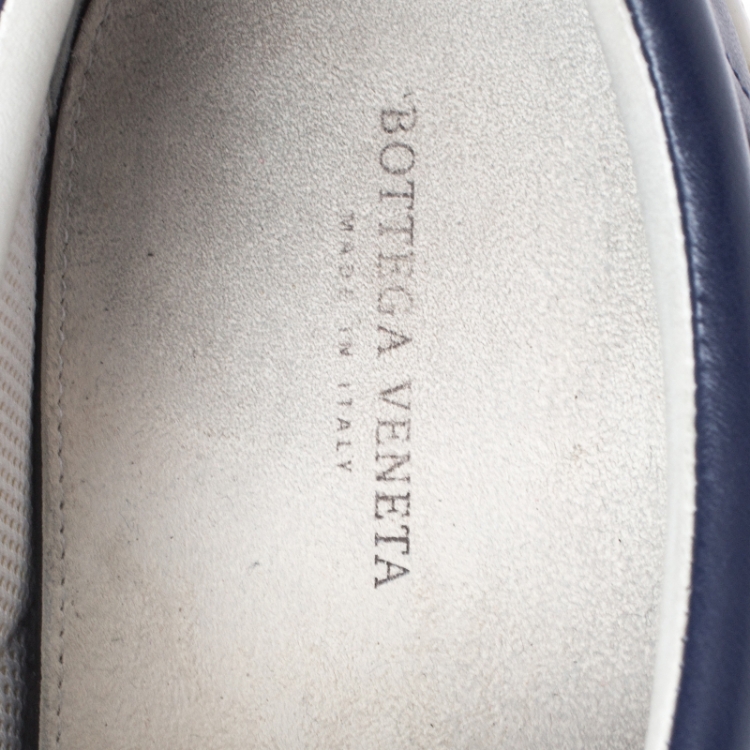 Pre Owned Bottega Veneta Dark Blue Intrecciato Leather Slip On Sneakers Size 42
