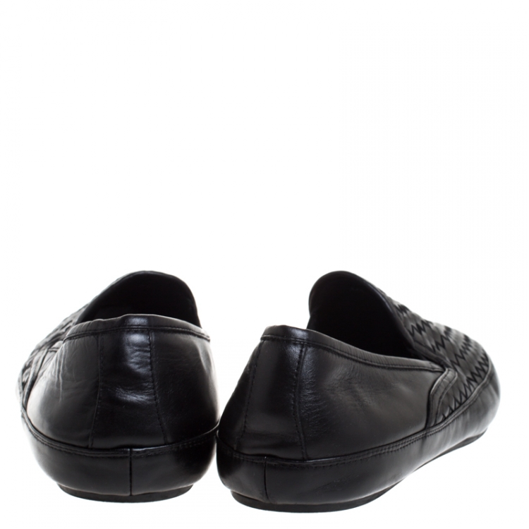 Pre Owned Bottega Veneta Black Intrecciato Leather Smoking Slippers Size 44