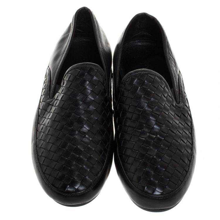 Pre Owned Bottega Veneta Black Intrecciato Leather Smoking Slippers Size 44