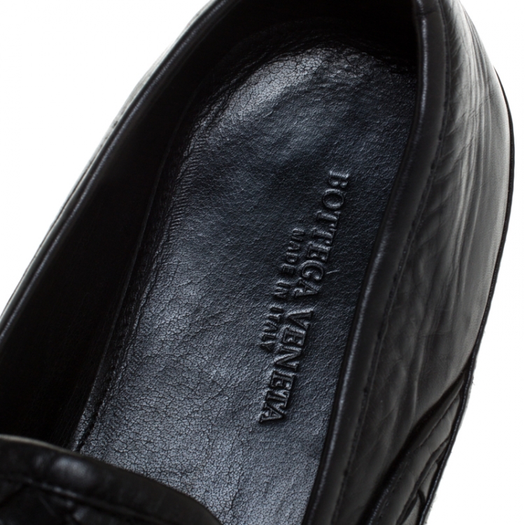 Pre Owned Bottega Veneta Black Intrecciato Leather Smoking Slippers Size 44
