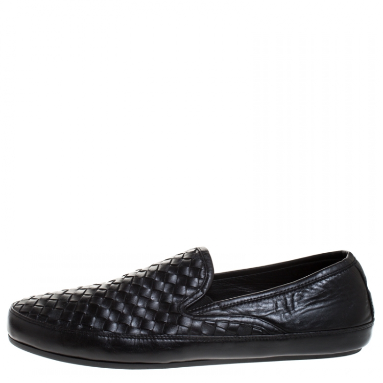 Pre Owned Bottega Veneta Black Intrecciato Leather Smoking Slippers Size 44