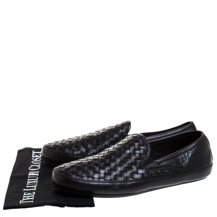 Pre Owned Bottega Veneta Black Intrecciato Leather Smoking Slippers Size 44