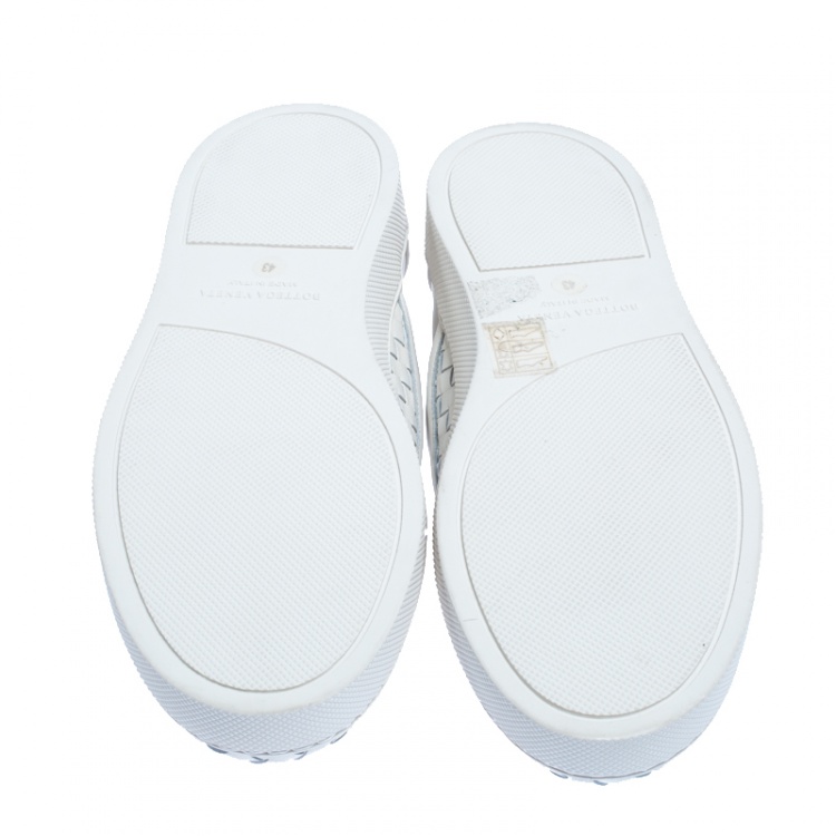 Pre Owned Bottega Veneta White Intrecciato Leather Dodger Slip On Sneakers Size 43