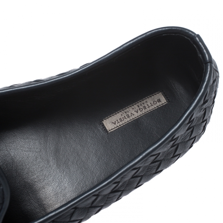 Pre Owned Bottega Veneta Blue Intrecciato Leather Smoking Slippers Size 40.5