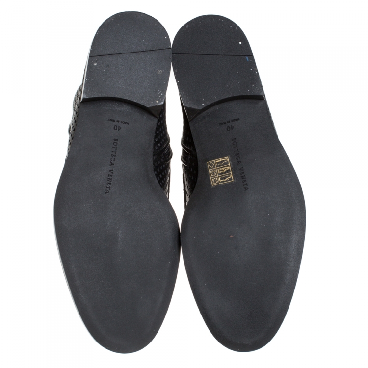 Pre Owned Bottega Veneta Black Perforated Leather Loafer Boots Size 40
