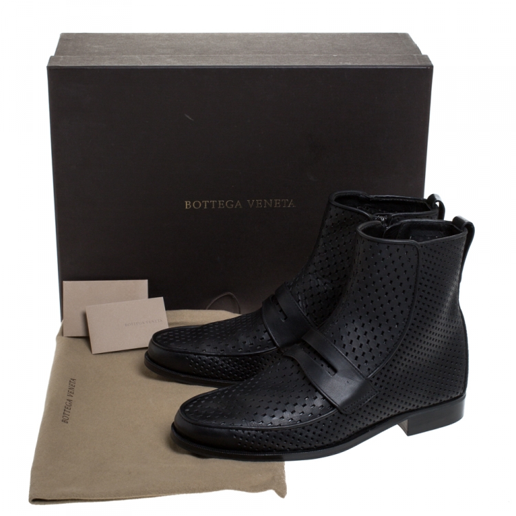 Pre Owned Bottega Veneta Black Perforated Leather Loafer Boots Size 40