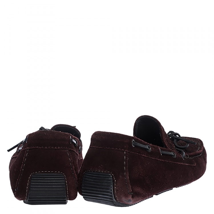 Pre Owned Bottega Veneta Burgundy Intrecciato Suede Leather Loafers Size 43