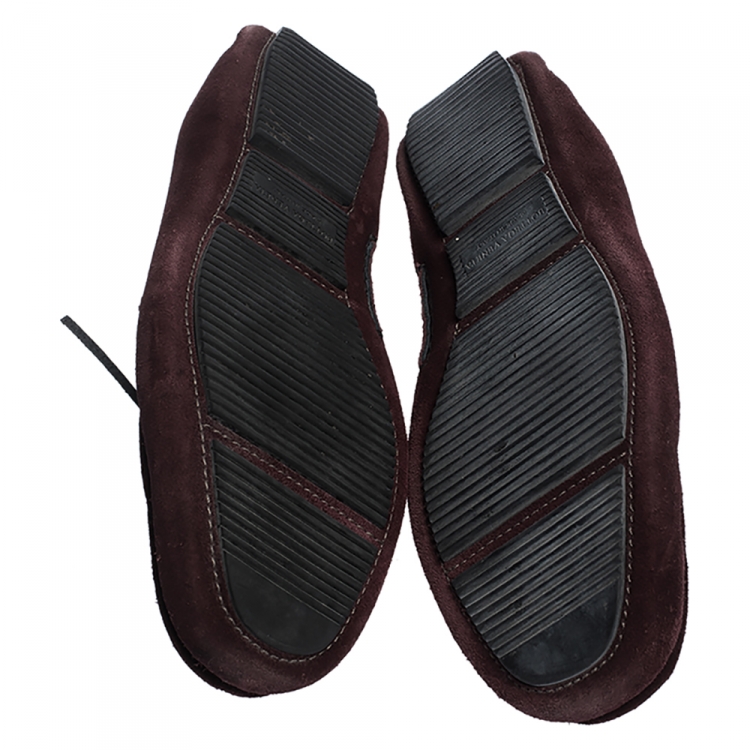 Pre Owned Bottega Veneta Burgundy Intrecciato Suede Leather Loafers Size 43