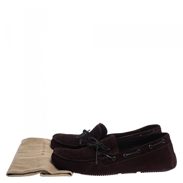 Pre Owned Bottega Veneta Burgundy Intrecciato Suede Leather Loafers Size 43