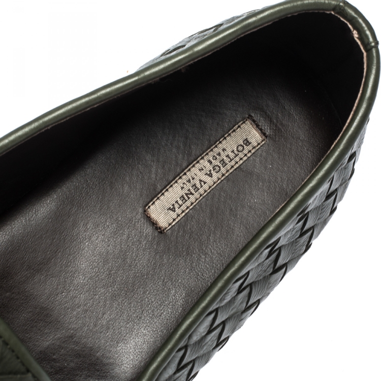 Pre Owned Bottega Veneta Green Intrecciato Leather Smoking Slippers Size 40.5