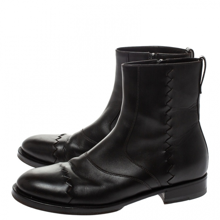 Pre Owned Bottega Veneta Cocoa Leather Zip Ankle Boots Boots Size 40