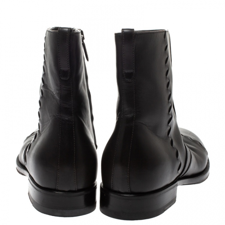 Pre Owned Bottega Veneta Cocoa Leather Zip Ankle Boots Boots Size 40