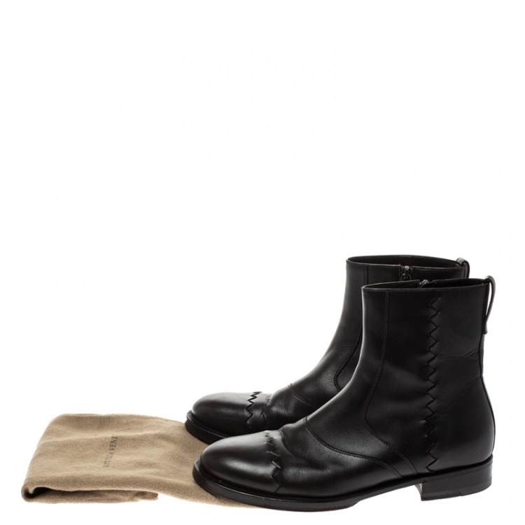 Pre Owned Bottega Veneta Cocoa Leather Zip Ankle Boots Boots Size 40