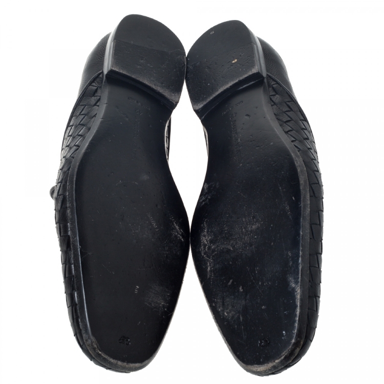 Pre Owned Bottega Veneta Black Intrecciato Leather Loafers Size 42