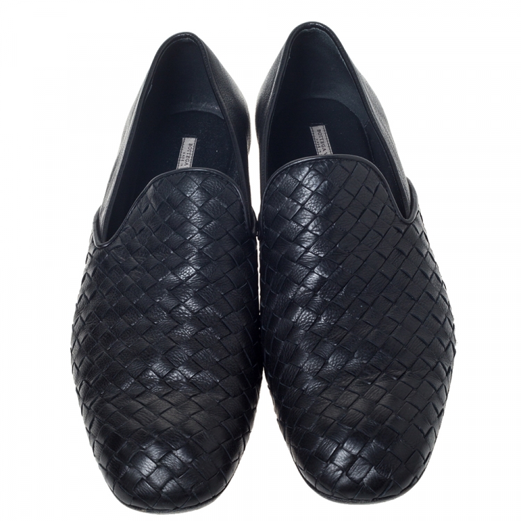 Pre Owned Bottega Veneta Black Intrecciato Leather Loafers Size 42