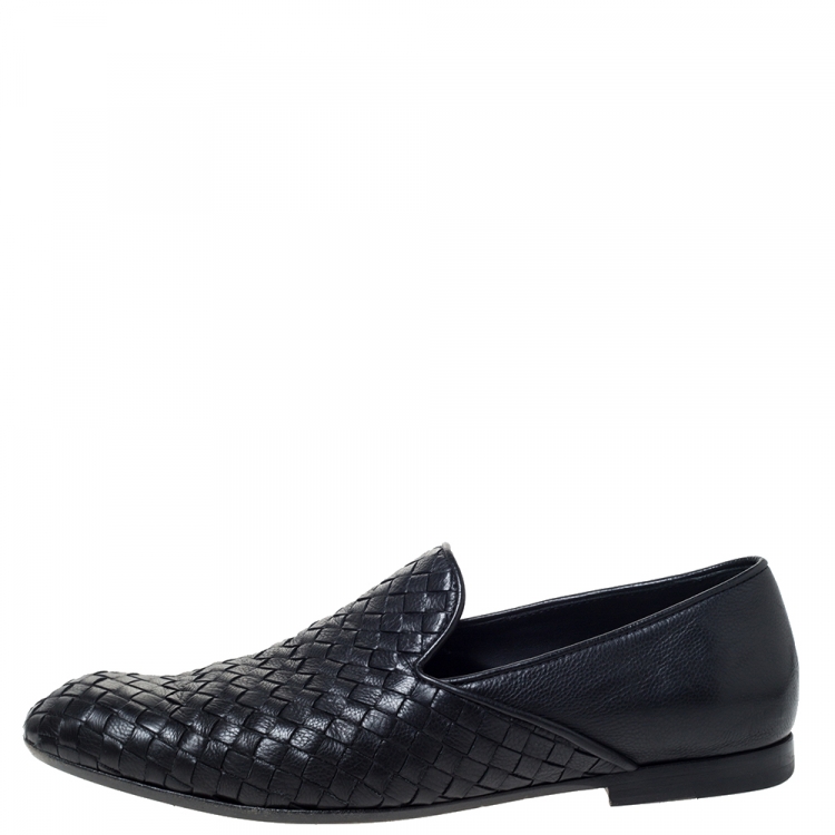 Pre Owned Bottega Veneta Black Intrecciato Leather Loafers Size 42