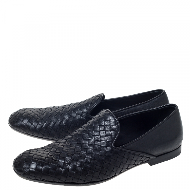 Pre Owned Bottega Veneta Black Intrecciato Leather Loafers Size 42